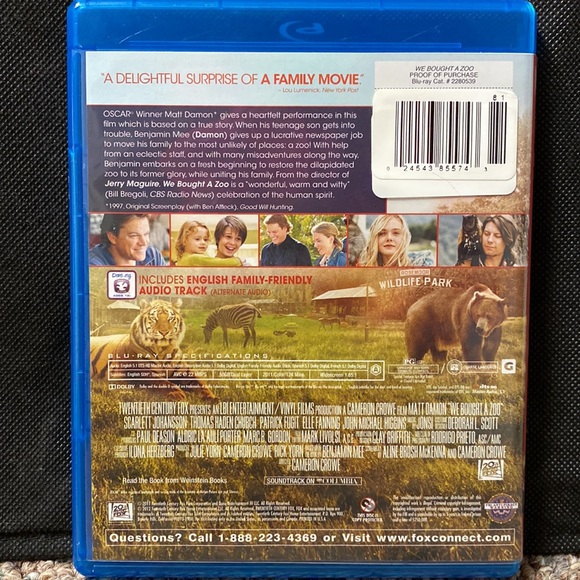 20th Century Fox “We bought a Zoo” Blueray Disc- used - Picture 2 of 3